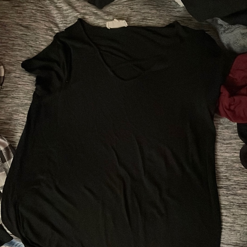 Plain black shirt with crisscross front from pink rose